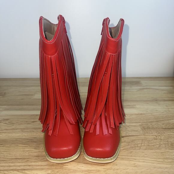 A Bear Co Girls Size 11 Red Fringe Leather Western Cowgirl Boots NEW - Picture 4 of 11